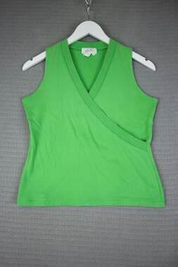 Eaton Vintage Y2K 2000s Small vibrant green sleeveless wrap V Neck Shirt